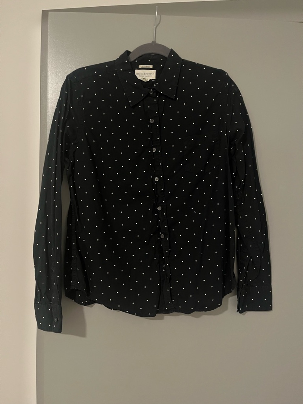 Denim & Supply Ralph Lauren Black Button-Down Shirt with White Polka Dots